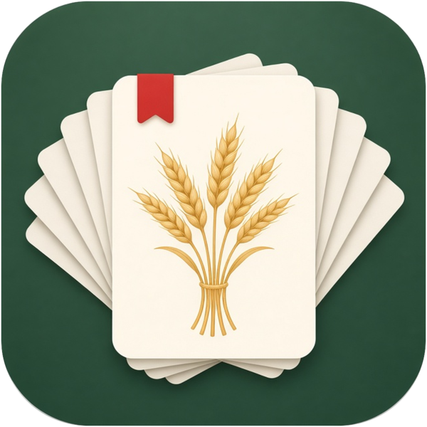 Sheafwriter icon: a fan of pages with a sheaf of wheat and a red ribbon